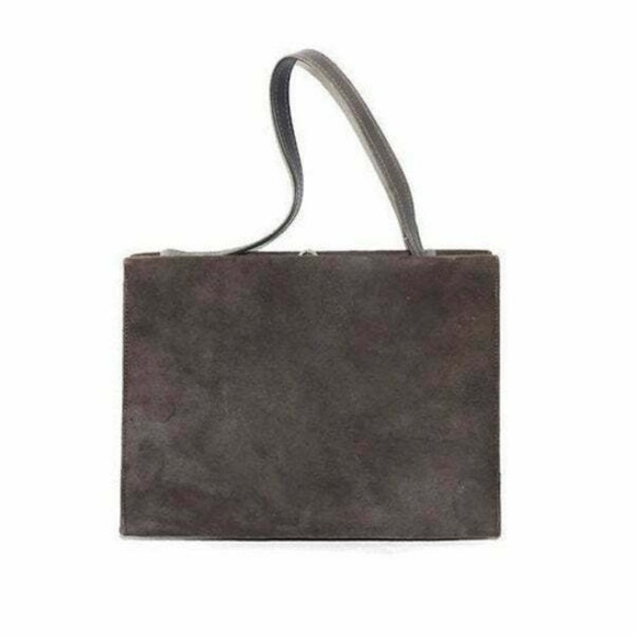 Vintage Gray Suede Purse Trapeze Leather Handbag - Picture 2 of 8